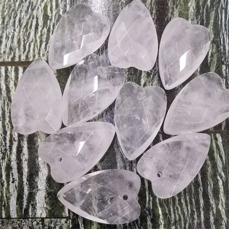 12*20MM天然水晶爱心形吊坠项坠粉晶东陵猫眼石多色服饰饰品配件