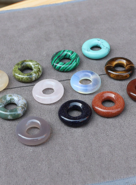 天然粉晶玛瑙虎眼花蛋白松石20mm圆圈圆环宝石套环 饰品diy配件