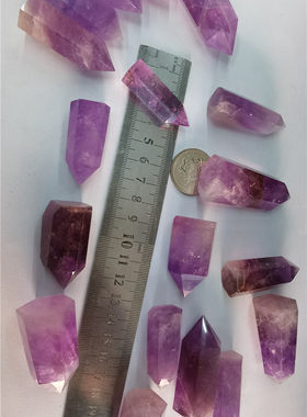 白水晶 紫水晶 粉晶六角柱摆件 观赏石  灵修疗愈半宝石