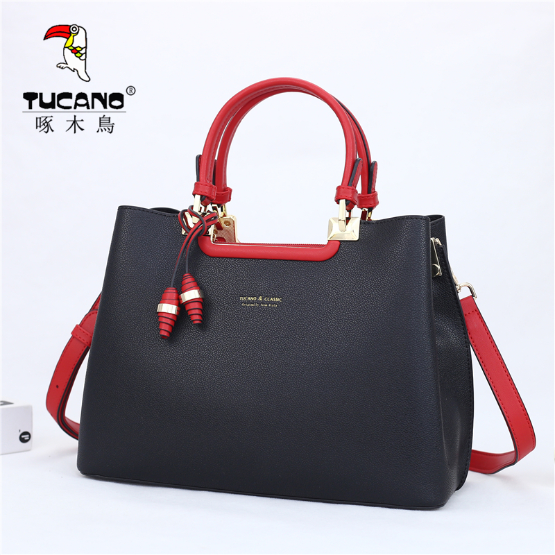 撞色大容量手提包软面啄木鸟女包