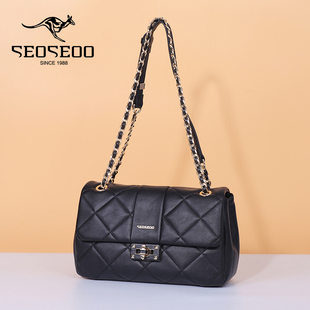 SEOSEOO女包新款秋冬牛皮包斜挎包软面链条通勤大容量包包正品
