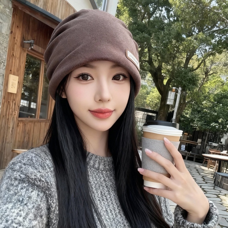 废土风大头围堆堆帽女秋冬日系时尚套头冷帽显脸小包头百搭薄绒男