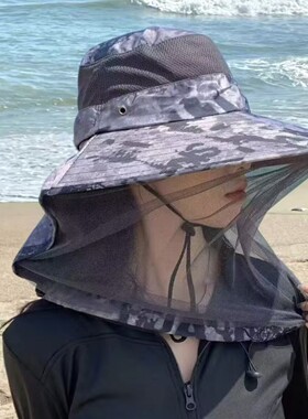 男女防晒遮阳帽夏季防蚊虫网纱帽渔夫帽遮脸干农活防尘透气掰玉米