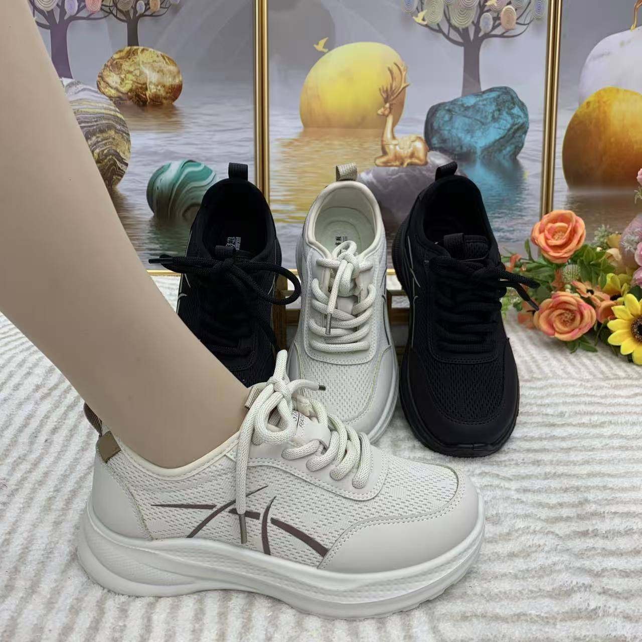 春秋新款单鞋女时尚运动老爹鞋透气网面百搭休闲鞋轻便防滑妈妈鞋,女鞋,时尚休闲鞋,淘宝优惠券,粉丝福利购,淘宝优惠卷