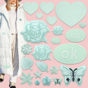 自粘薄荷绿布贴刺绣补丁贴布窗帘台布衣服装饰羽绒服贴花修补破洞