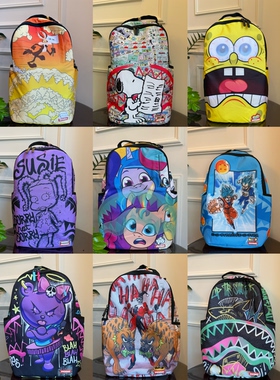 自留SG尾单双肩鲨鱼书包双肩包学生日系背包涂鸦休闲高中生潮流
