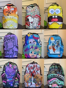 自留SG尾单双肩鲨鱼书包双肩包学生日系背包涂鸦休闲高中生潮流