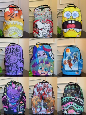 自留SG尾单双肩鲨鱼书包双肩包学生日系背包涂鸦休闲高中生潮流