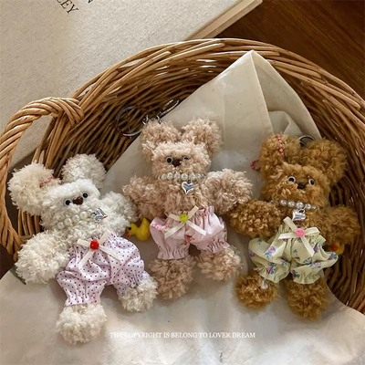 Chris 韩国ins新款波点碎花裤子扭扭小熊挂饰钥匙扣百搭包包挂件