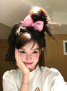 Chris 韩国Emi字母新款可爱超大粉色羽绒立体蝴蝶结发圈发绳头绳