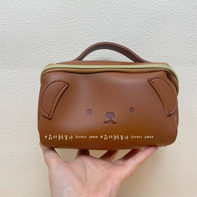 Chris 日系杂志同款boris鲍里斯小熊手提PU化妆包 旅行洗漱收纳包