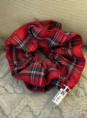 Chris 英伦超大号红色格纹肥肠圈法式复古大肠发圈高级感头绳发饰