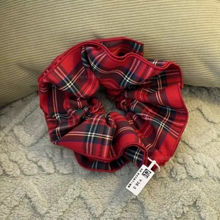 Chris 复古大肠发圈高级感头绳发饰 英伦超大号红色格纹肥肠圈法式