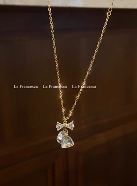 Chris 韩国简约可爱夏日铃兰法式水晶蝴蝶结铃铛项链甜美少女感