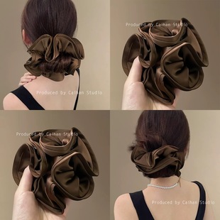 质感超好大肠发圈新款 缎面荷叶边发圈 头绳盘发器 栗子棕 Chris