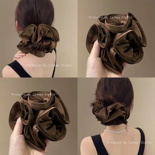 Chris 栗子棕！缎面荷叶边发圈！质感超好大肠发圈新款头绳盘发器