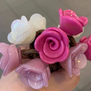 Chris 质感玫瑰花苞发绳小金标花朵发圈醋酸基础皮筋头绳发饰 韩版