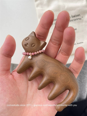 Chris 天然檀木猫咪小动物按摩梳养生梳子头部刮痧按摩脉络疏通