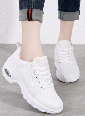 秋季白色品牌新款网面透气大码软底舞蹈鞋运动鞋女士旅游鞋广场鞋