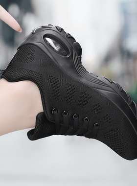 全黑色网面透气品牌回女鞋大码42女士运动鞋软底韩版休闲鞋旅游鞋