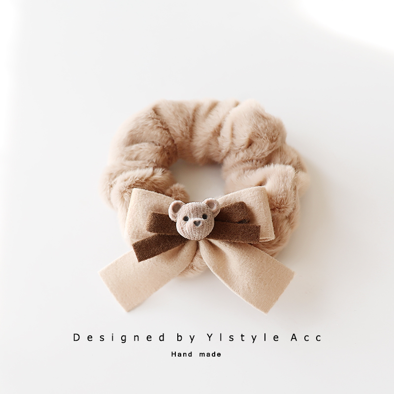 可爱大肠圈植绒小熊蝴蝶结发绳