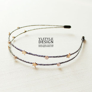 韩国进口纯手工绕线小星星水钻压发双层细发箍头扣发卡新款 发饰女