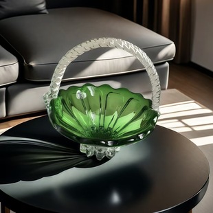 北欧琉璃创意手提篮水果盘轻奢家居艺术装 饰摆件客厅茶几收纳果篮