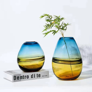 时尚简约渐变玻璃花瓶摆件家居客厅桌面水培插花器样板间软装饰品
