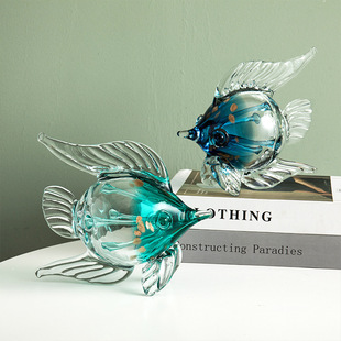 现代简约玻璃鱼家居酒柜软装 饰品摆件创意客厅水晶摆设乔迁送礼品