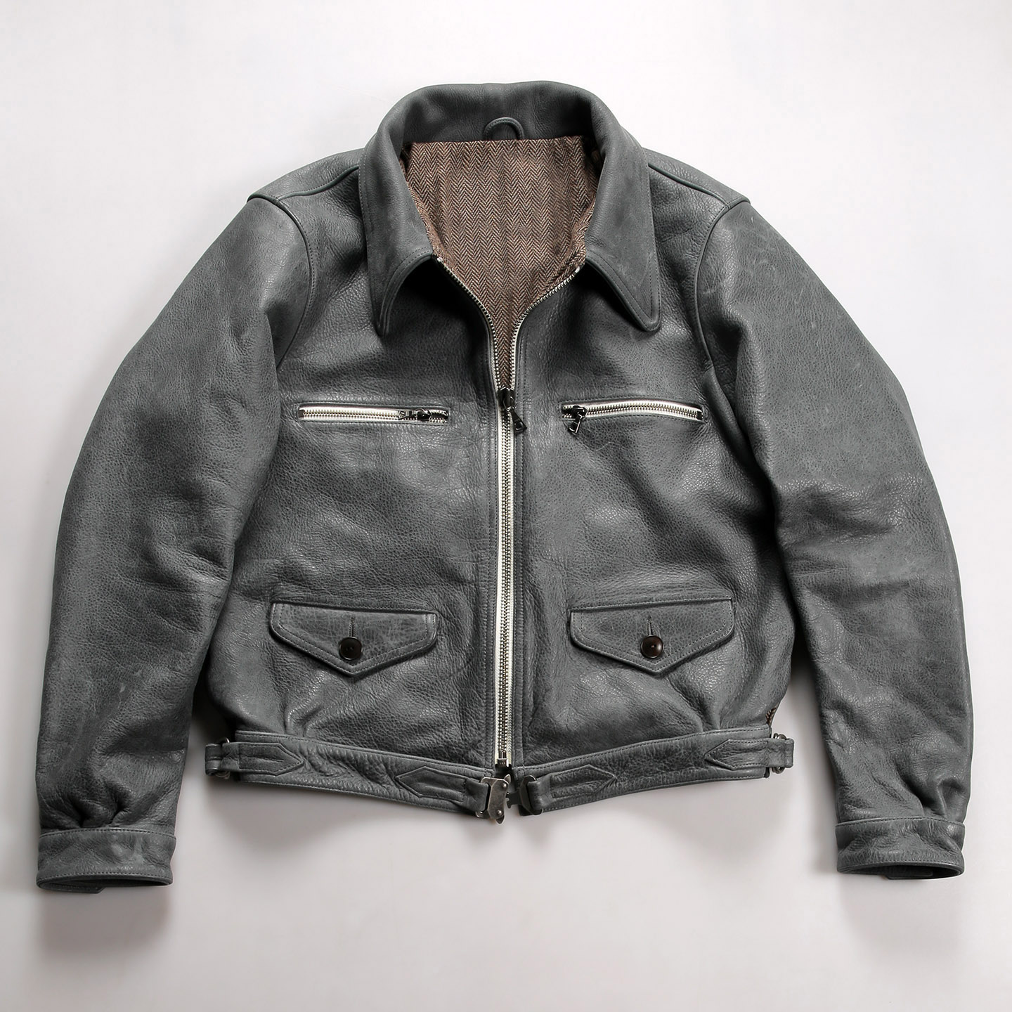 短款德飞哈特曼飞行员皮夹克男翻领复古做旧灰色无涂层厚牛皮皮衣