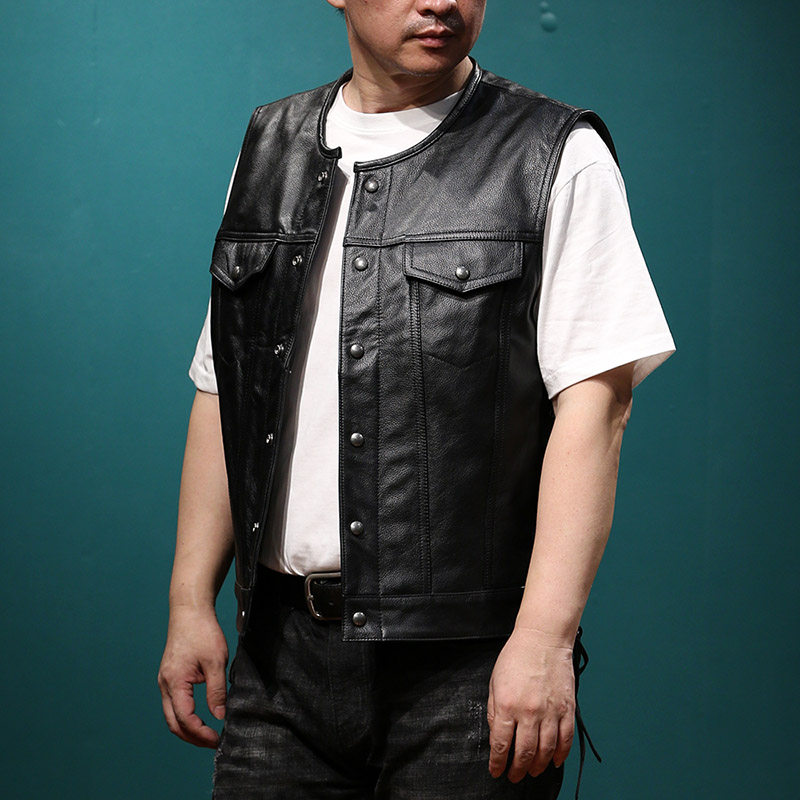 BIKER VEST VEST MENS MENS LEATHER VEST FIRST LAYER CALFSKIN SPRING SUMMER NEW LARGE SIZE LARGE LEATHER VEST