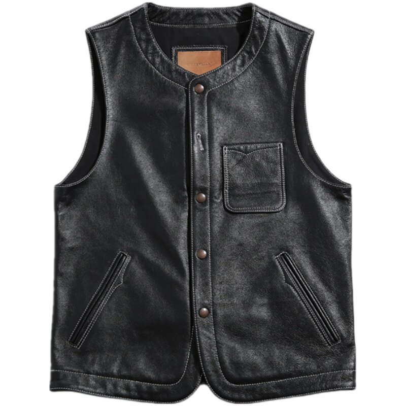 AUTUMN AND WINTER VEST TOP LAYER COWHIDE LEATHER LEATHER JACKET MENS MOTORCYCLE SIMPLE MULTI-POCKET JAPANESE VINTAGE LEATHER VEST SHOULDERS
