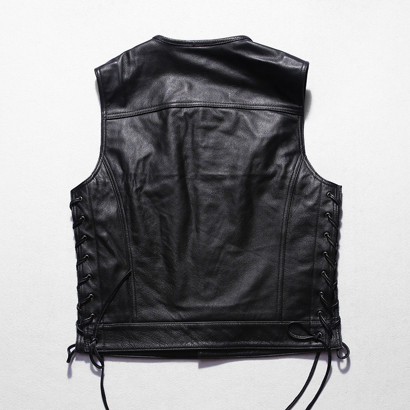 BIKER VEST VEST MENS MENS LEATHER VEST FIRST LAYER CALFSKIN SPRING SUMMER NEW LARGE SIZE LARGE LEATHER VEST