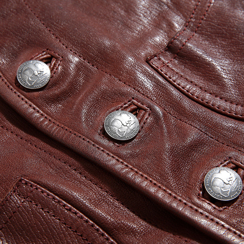 WAXED GOATSKIN STITCHING COARSE CLOTH VINTAGE VEST JAPANESE RETRO DENIM LEATHER VEST SHOULDER SHORT LEATHER JACKET MENS NEW PRODUCTS