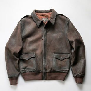 古着做旧真皮皮衣男无涂层巴基斯坦头层羊皮A2飞行服皮衣皮夹克男