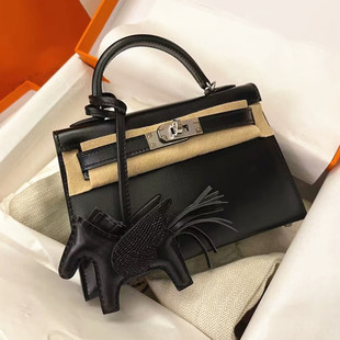 box光面牛皮二代凯莉包银扣时尚 真皮单肩手提斜挎包百搭mini小包