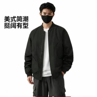 美式 休闲夹克飞行服春秋 cleanfit立领棒球服外套男大码 潮牌薄款