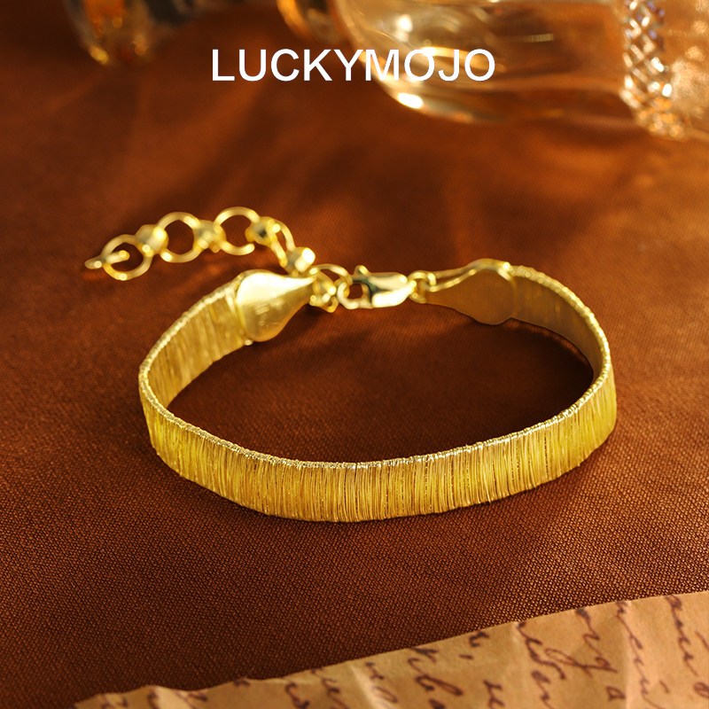 S925银镀金拉丝工艺女小众高级感气质个性手镯轻奢手链精致