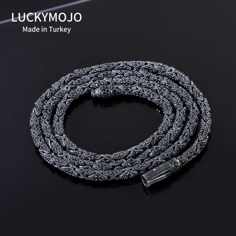 S925纯银镂空镶钻项链男款复古潮流女士精致高级感做旧小众设计