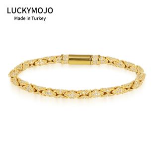 S925纯银镂空镶钻手链男款复古潮流蛇皮手链女精致高级感做旧手饰