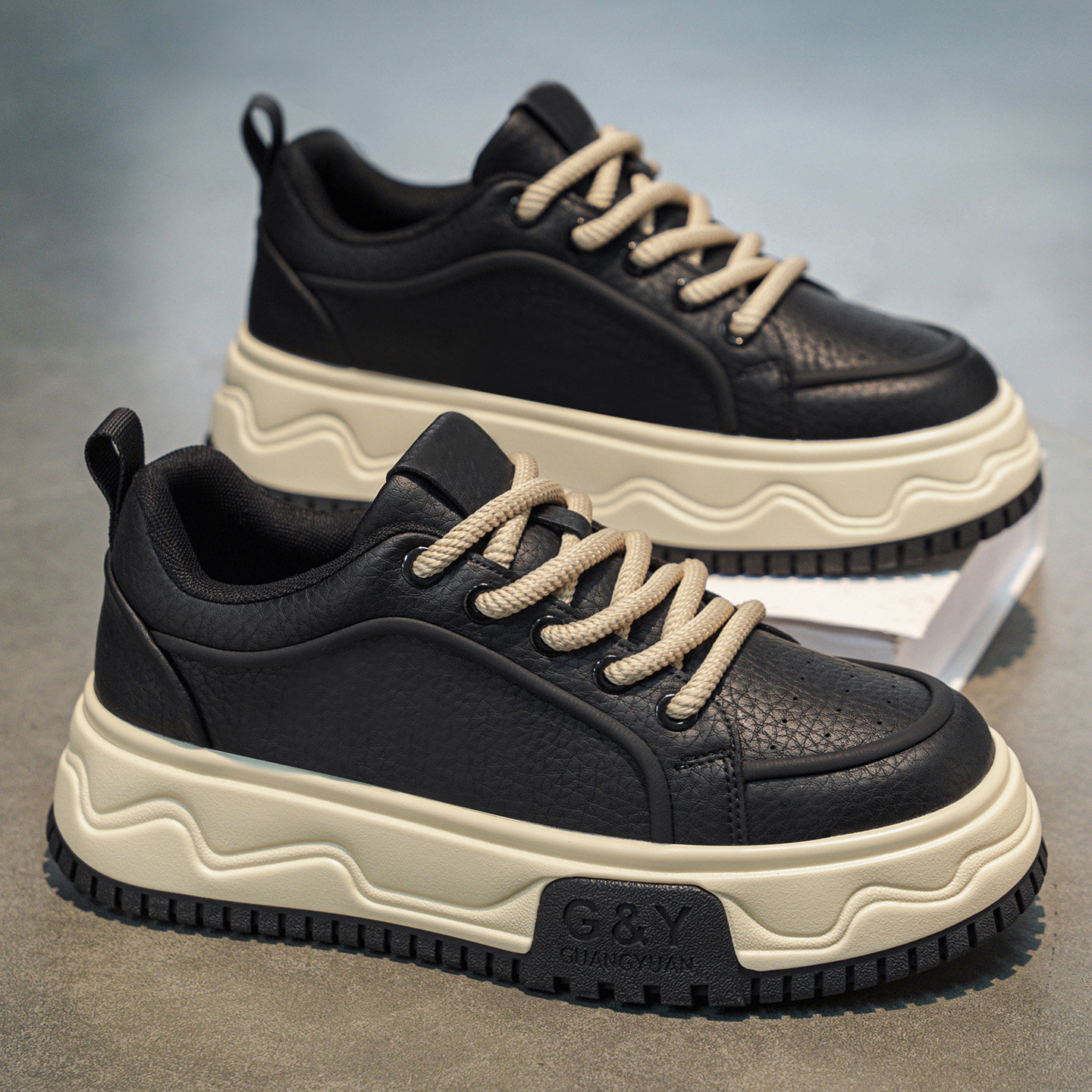 莆田男鞋冬季潮流百搭厚底增高皮面休闲板鞋男款黑色防滑运动潮鞋,流行男鞋,单鞋,淘宝优惠券,粉丝福利购,淘宝优惠卷