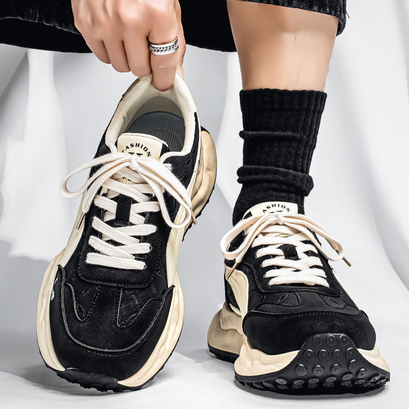 潮牌男鞋冬季高级感百搭黑色休闲鞋青少年潮流运动厚底增高老爹鞋,流行男鞋,单鞋,淘宝优惠券,粉丝福利购,淘宝优惠卷