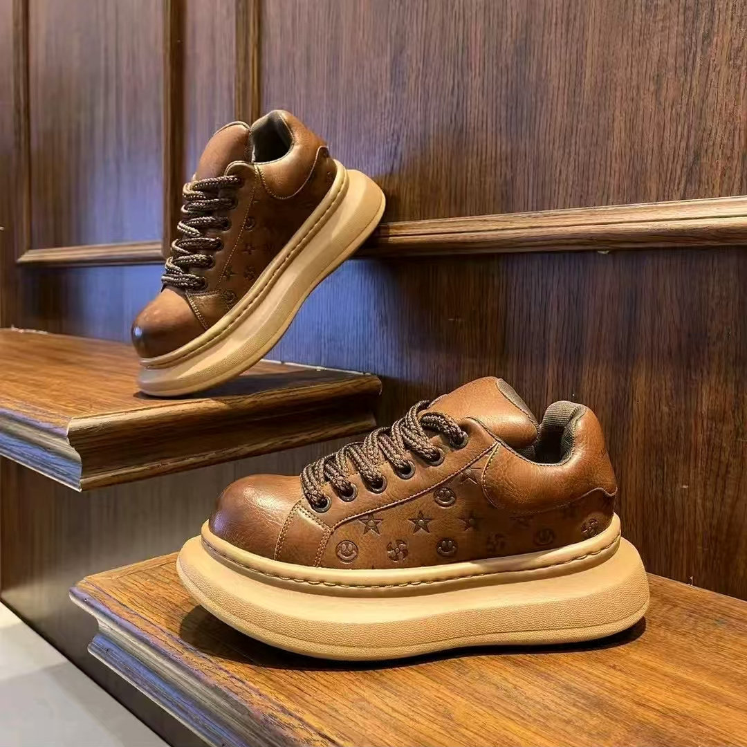 潮牌男鞋冬季青少年百搭复古皮面运动板鞋2025新款厚底增高休闲鞋,流行男鞋,单鞋,淘宝优惠券,粉丝福利购,淘宝优惠卷