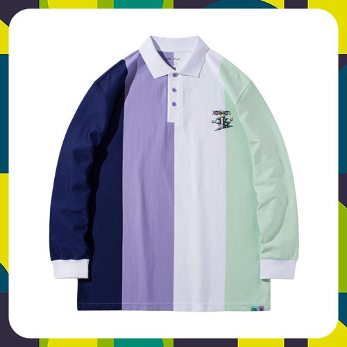 中国李宁正品同款长袖翻领POLO衫街头滑板闪浪联名涂鸦T恤APLR143