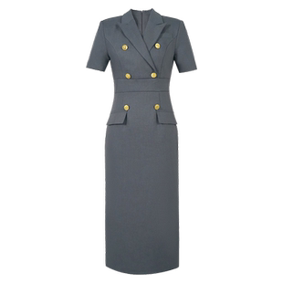 灰色西装领连衣裙高级感收腰上班通勤职业装复古气质女神范女装夏