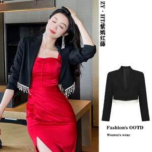 黑色西装外套女休闲短款收腰2026新款高级感气质名媛气质小西服女