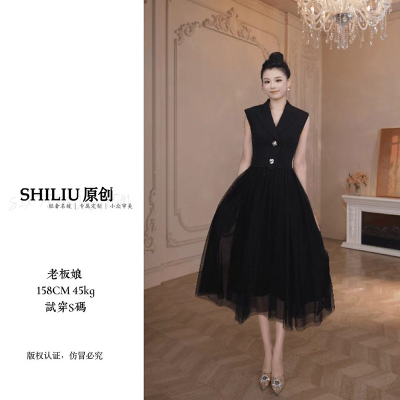 纯色女式黑色礼服性感气质高端轻奢小众洋气时尚不规则小黑裙