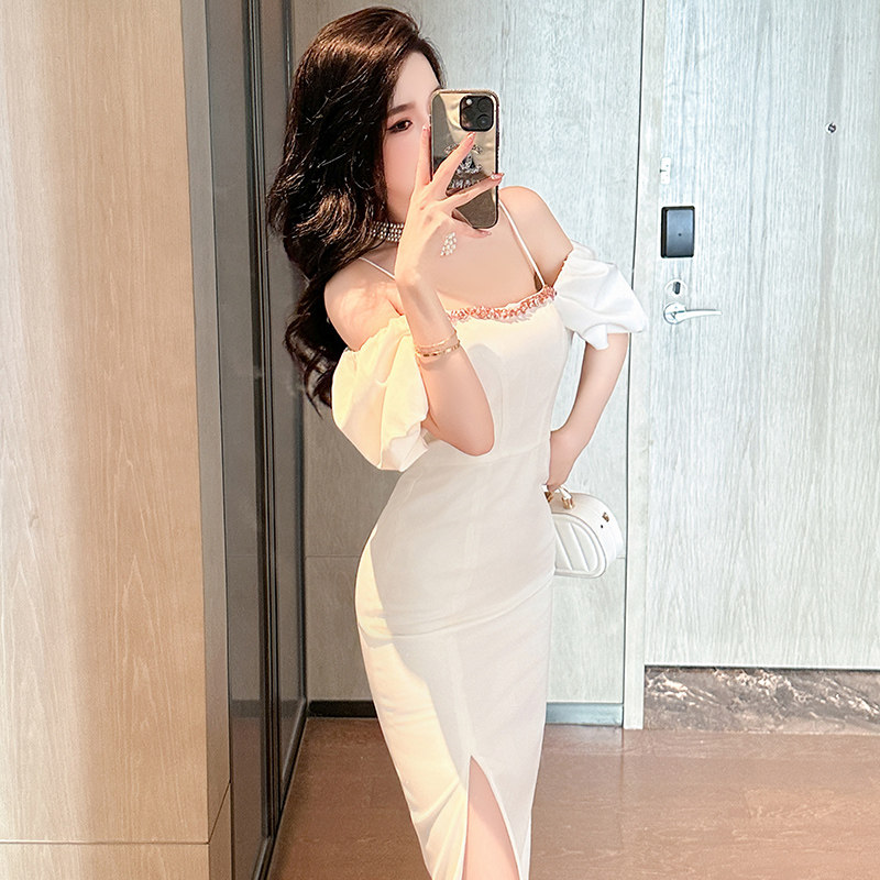 轻奢开叉性感露肩法式一步裙纯欲高级感女人味小众中长款礼服裙