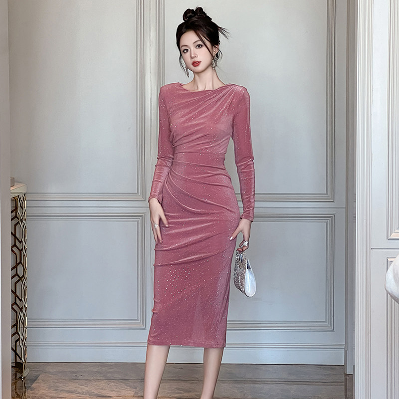 修身显瘦轻奢女装重要场合高级感晚礼服御姐重工烫钻包臀连衣裙