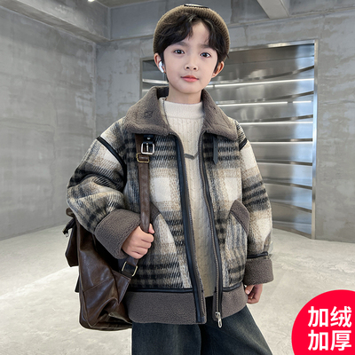 男童羊羔绒外套秋冬款加绒加厚
